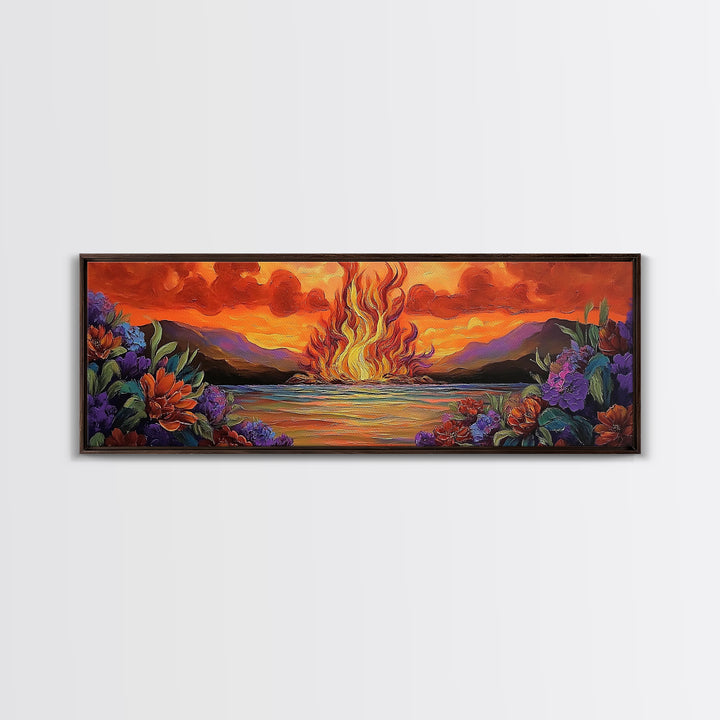 Burning Sky, Sunset Fire, Vibrant Nature, Canvas Print, Fall wall decor, dramatic sky wall art, living room art, abstract art