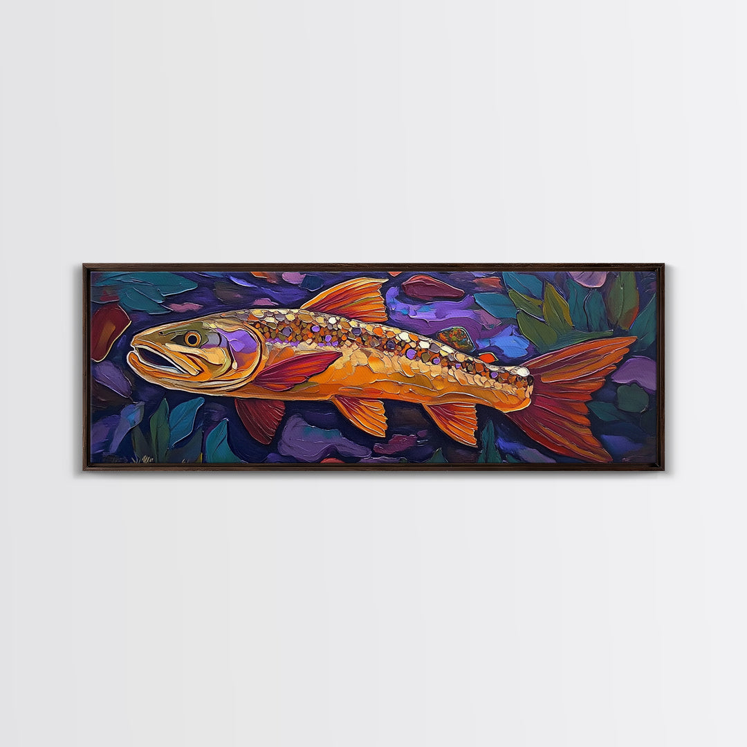 Golden Trout, Colorful Fish, Underwater Scene, Cabin Accent, Canvas Print, Fishing Lodge Decor, Rustic Nature Wall Art