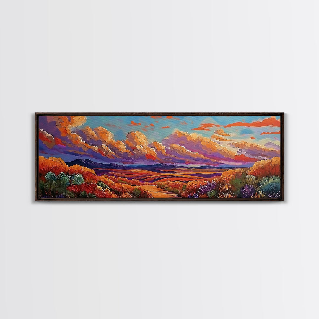 Desert Sunset, Golden Fields, Cloudscape Horizon, Canvas Print, vibrant desert painting, Fall boho art, hallway wall art
