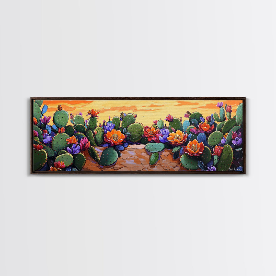 Cactus Garden Bloom, Southwest Succulent Art, Bright Floral Desert Scene, Framed Canvas Print, Kitchen Wall Art, Boho Botanical Decor