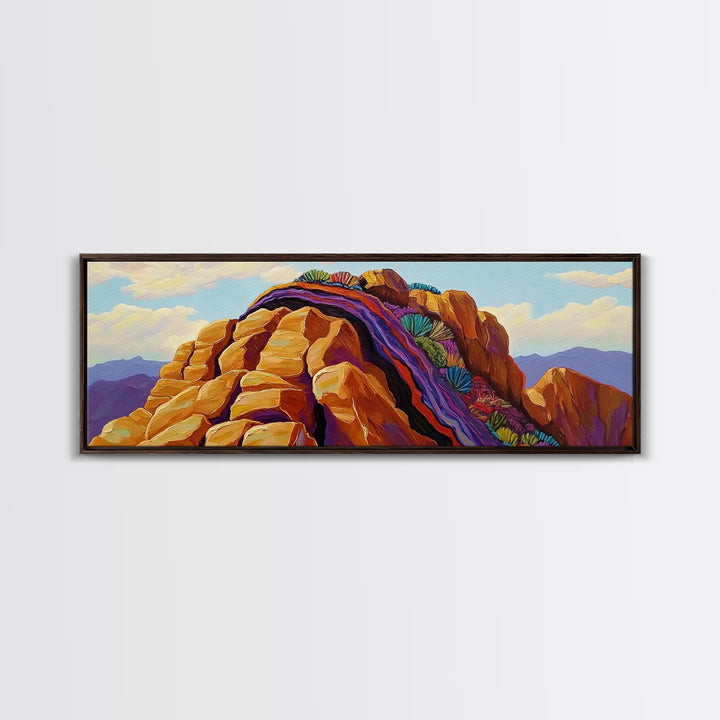 Rocky Mountain Peak, Colorful Cliffs, Nature Layers, Framed Canvas Print, Office Wall Art, Contemporary Landscape, Nature Inspired Art