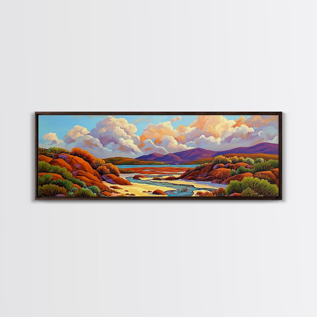 Desert Oasis, Canyon River, Cloudy Sky, Canvas Print, Southwest Landscape Art, Living Room Wall Art, Warm Earth Tone Decor