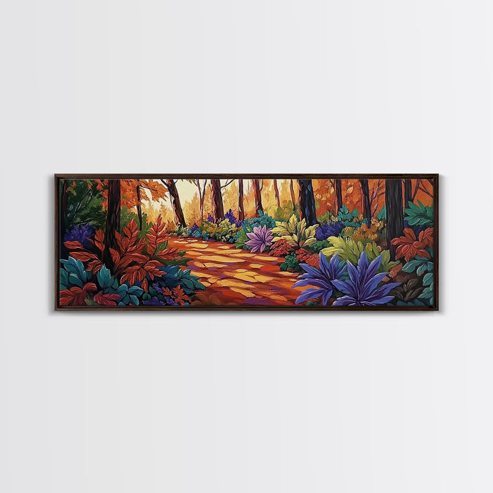 Forest Path, Autumn Leaves, Whimsical Foliage, Canvas Print, Fall Living Room Wall Art, Cozy Nature Decor, Warm Seasonal Aesthetic
