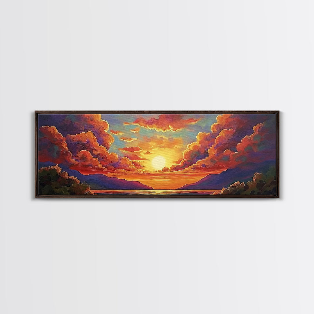 Sunset Serenity Sky, Mountain Glow Art, Dreamy Landscape Painting, Canvas Print, Peaceful Wall Decor, Living Room or Meditation Space
