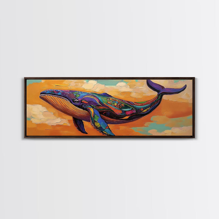 Colorful Whale Art, Ocean Animal, Abstract Sea Life, Nautical Decor, Canvas Print, Coastal Nursery Wall Art, Boho Sea Creature