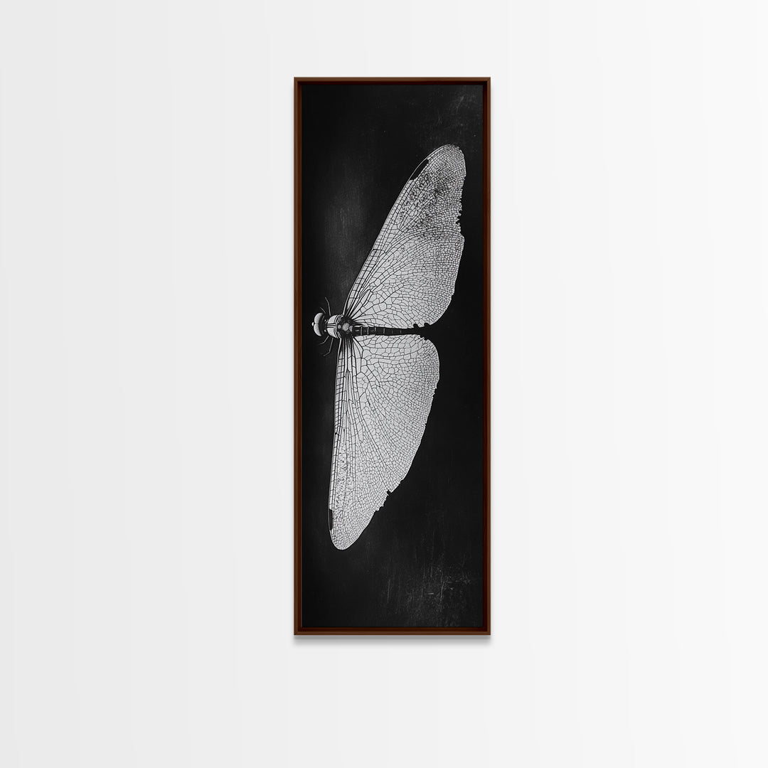 Dragonfly Wings Macro, Nature Insect Print, Detailed Bug Art, Minimalist Scientific Wall Decor, Framed Canvas Print, Study Room Art