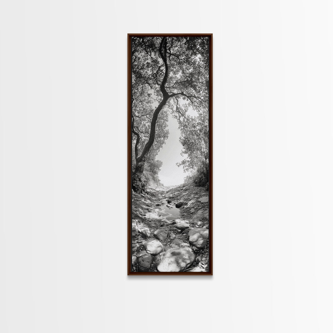 Forest Path, Rock Creek, Canopy Light, Calm Nature Scene, Canvas Print, Entryway Wall Art, Tranquil Minimalist Landscape Print