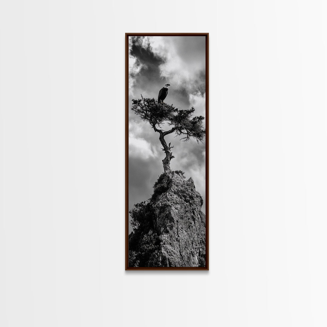 Eagle Tree, Cliff Perch, Bold Wildlife, Adventure Decor, Framed Canvas Print, Rustic Cabin Wall Art, American Symbolic Art