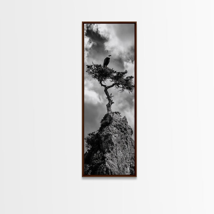Eagle Tree, Cliff Perch, Bold Wildlife, Adventure Decor, Framed Canvas Print, Rustic Cabin Wall Art, American Symbolic Art