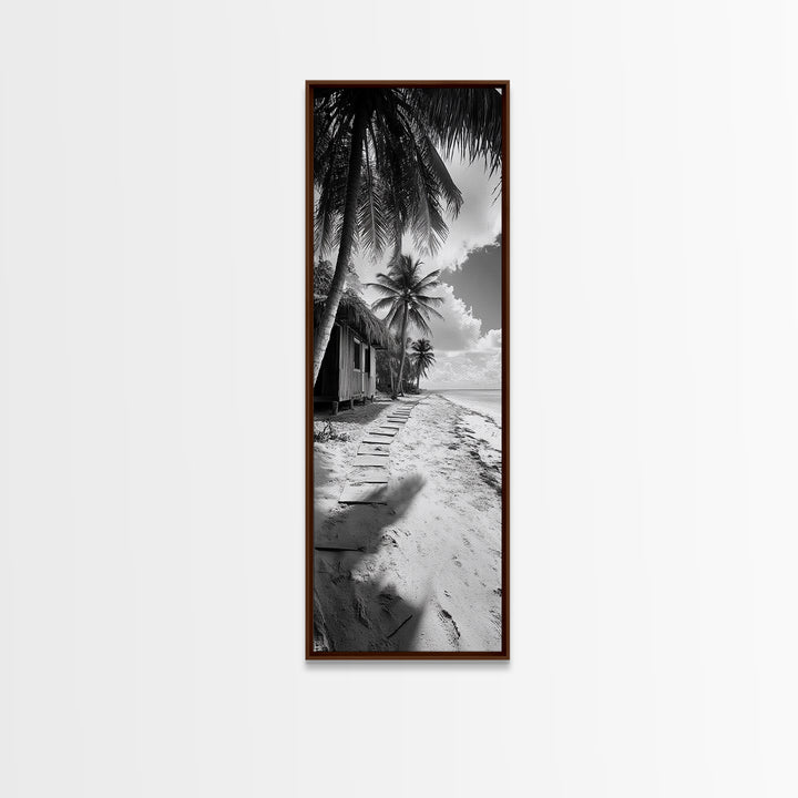 Tropical Beach Path, Palm Trees, Coastal Escape, Island Cabin, Relaxing Vibes, Framed Canvas Print, Living Room Wall Art, Boho Coastal Decor