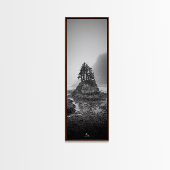 Foggy Island Trees, Pacific Northwest Nature, Moody Wall Art, Framed Canvas Print, Rustic Cabin Decor, Minimalist Forest Print