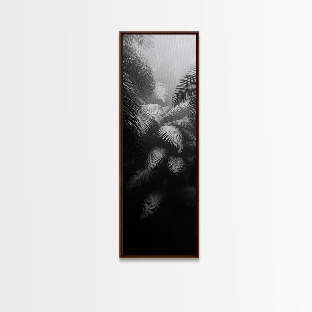 Fern Jungle Leaves, Tropical Botanical Print, Misty Rainforest Wall Art, Framed Canvas Print, Bathroom Decor, Moody Plant Art