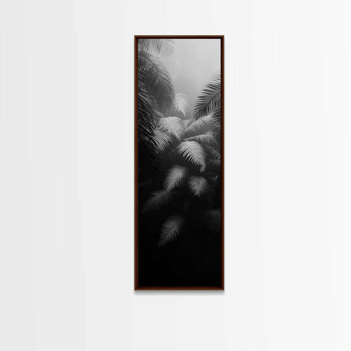 Fern Jungle Leaves, Tropical Botanical Print, Misty Rainforest Wall Art, Framed Canvas Print, Bathroom Decor, Moody Plant Art