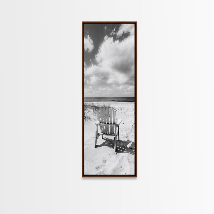 Ocean View Chair, Sandy Dunes, Seaside Retreat, Minimalist Beach, Calm Vibes, Framed Canvas Print, Bedroom Wall Art, Coastal Cottage Style