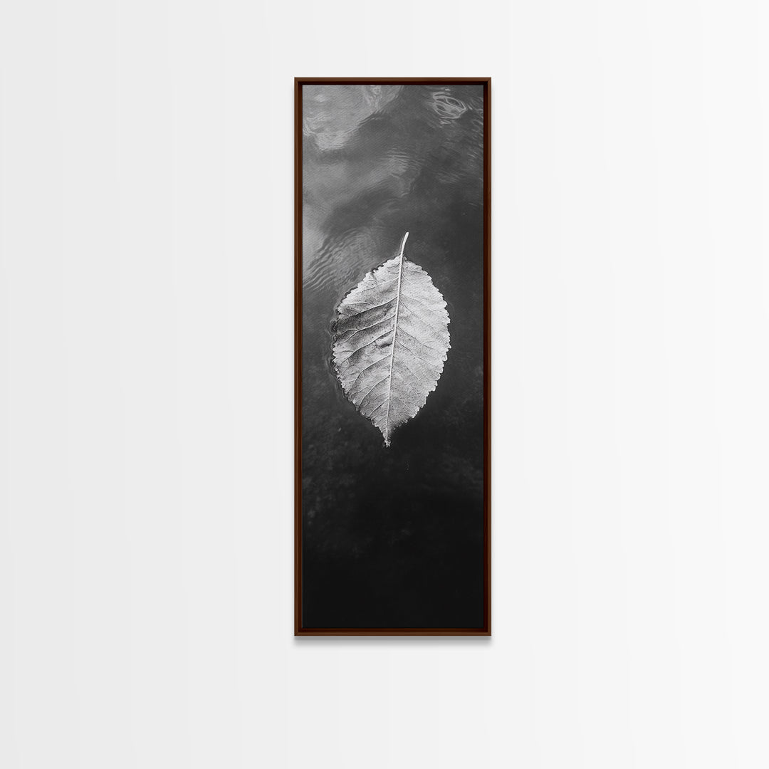 Floating Leaf, Autumn Stillness, Water Reflection, Framed Canvas Print, Fall inspired decor, Bathroom minimalist art, Botanical nature gift