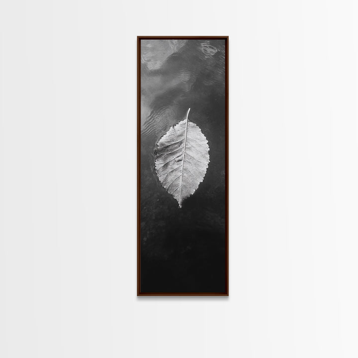 Floating Leaf, Autumn Stillness, Water Reflection, Framed Canvas Print, Fall inspired decor, Bathroom minimalist art, Botanical nature gift