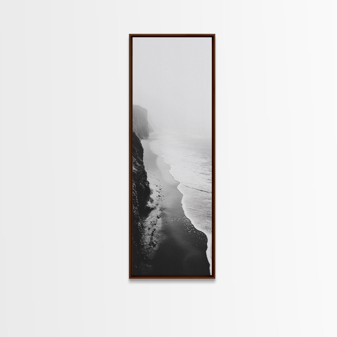 Foggy Cliffs, Ocean Shoreline, Monochrome Beach, Canvas Print, Black and white beach art, Coastal minimalist hallway decor, Modern seascape gift