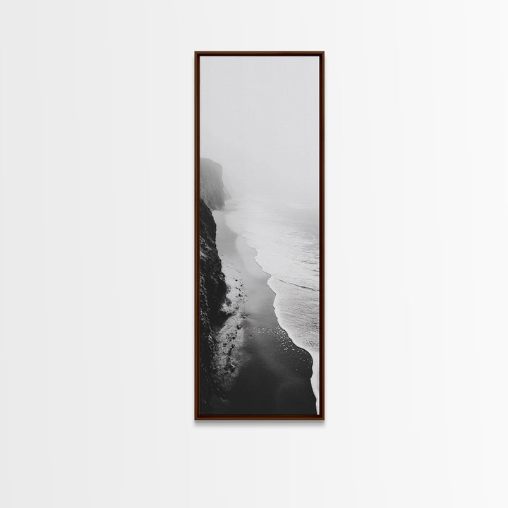 Foggy Cliffs, Ocean Shoreline, Monochrome Beach, Canvas Print, Black and white beach art, Coastal minimalist hallway decor, Modern seascape gift