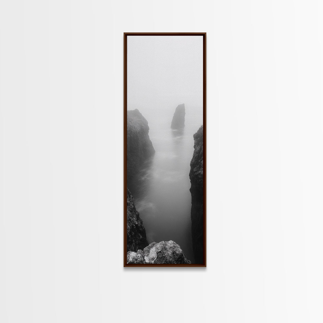 Foggy Cliffs, Coastal Serenity, Ocean Landscape, Nature Photography, Framed Canvas Print, Minimalist Wall Art, Bedroom Wall Decor