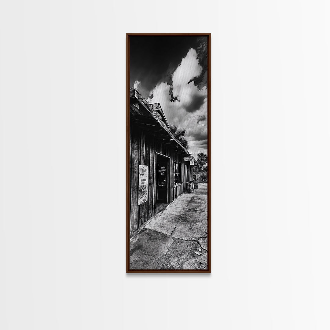Western Saloon, Rustic Storefront, Desert Vibes, Black and White Photography, Framed Canvas Print, Man Cave Art, Americana Wall Style