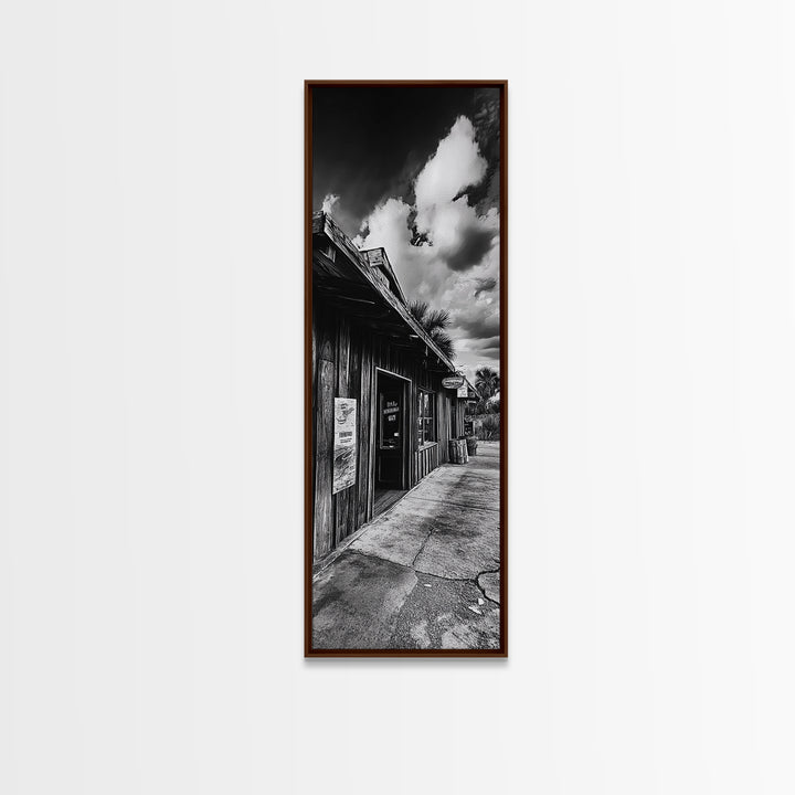 Western Saloon, Rustic Storefront, Desert Vibes, Black and White Photography, Framed Canvas Print, Man Cave Art, Americana Wall Style