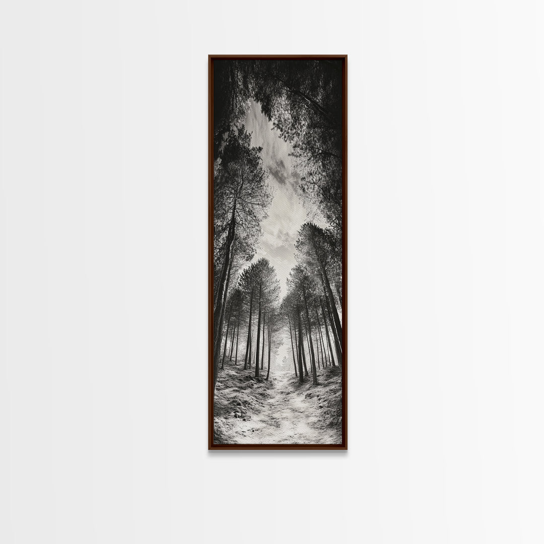 Pine Forest, Nature Path, Tree Canopy, Tranquil Woods, Canvas Print, Forest Wall Art, Minimalist Nature Decor, Meditation Room Artwork