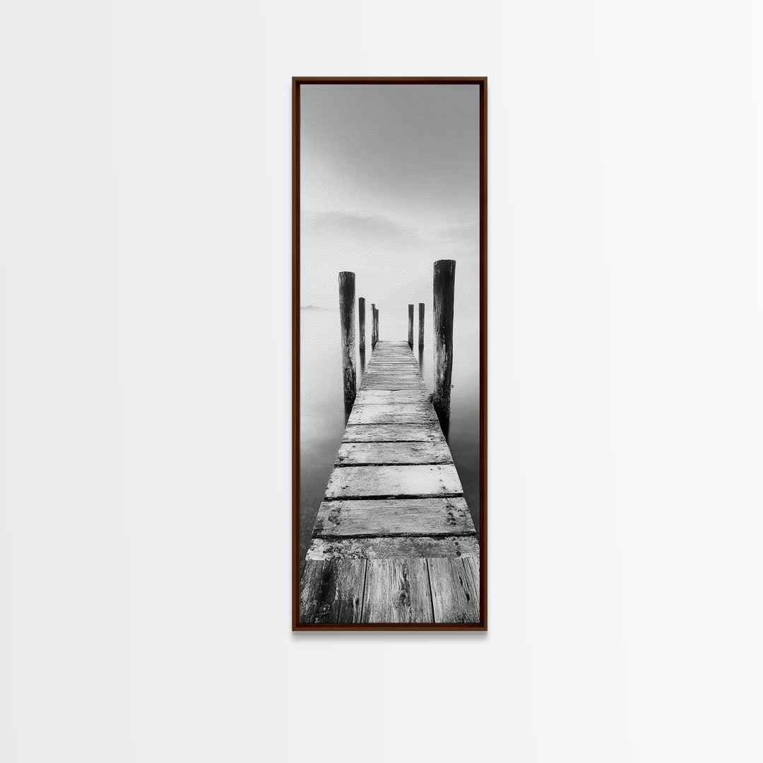 Rustic Dock, Peaceful Lake, Minimal Landscape, Black and White Art, Canvas Print, Tranquil Nature Scene, Entryway Art, Bedroom Wall Art