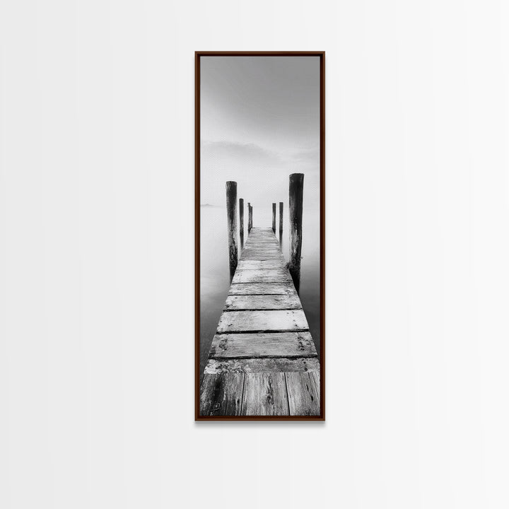 Rustic Dock, Peaceful Lake, Minimal Landscape, Black and White Art, Canvas Print, Tranquil Nature Scene, Entryway Art, Bedroom Wall Art