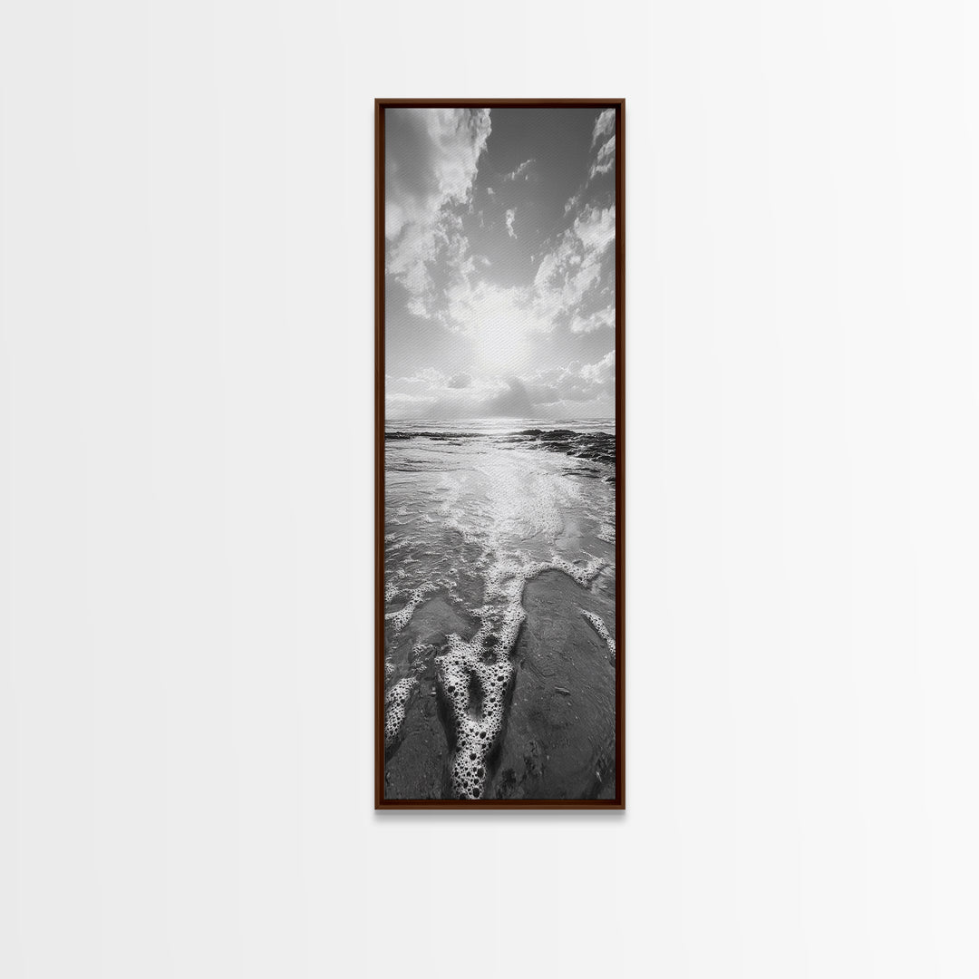 Ocean Foam, Morning Light, Tranquil Seashore, Black and White Coastal Print, Canvas Print, Minimalist Bathroom Print, Entryway Wall Art