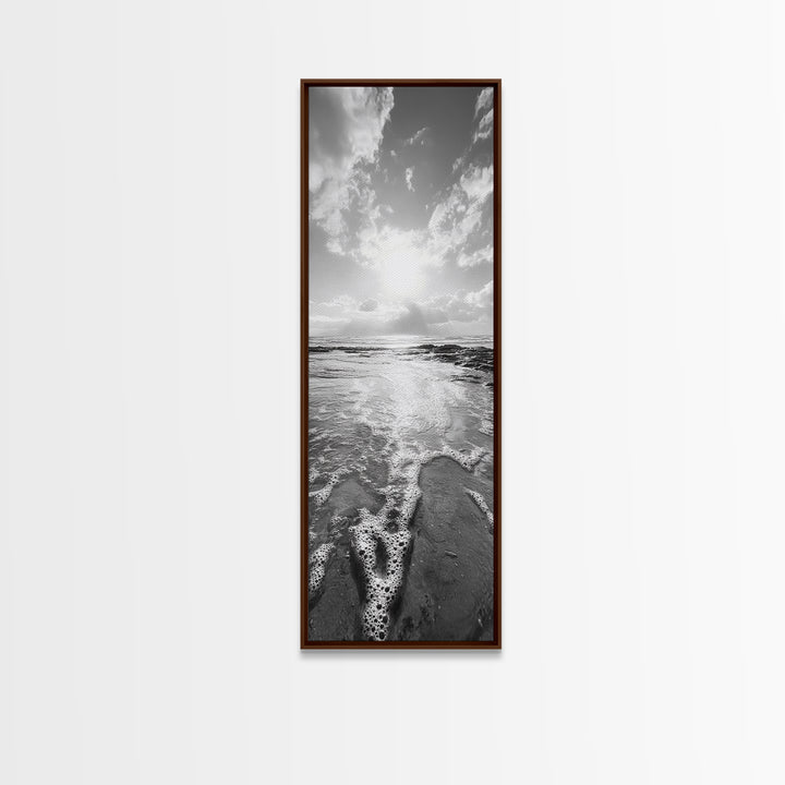 Ocean Foam, Morning Light, Tranquil Seashore, Black and White Coastal Print, Canvas Print, Minimalist Bathroom Print, Entryway Wall Art