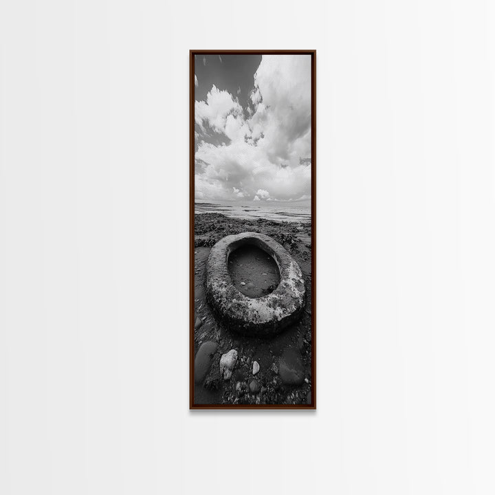 Tidepool Relic, Seaside Ruins, Moody Beach Scene, Framed Canvas Print, Coastal Bathroom Art, Ocean Inspired Decor, Surreal Photography