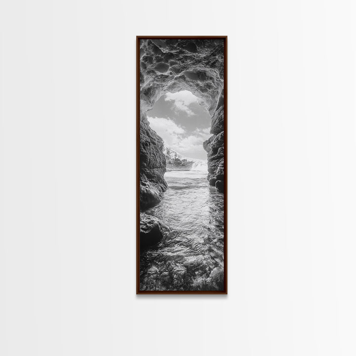 Sea Cave View, Ocean Opening, Rugged Rock Passage, Framed Canvas Print, Coastal Wall Art, Adventure Decor, Modern Rustic Style