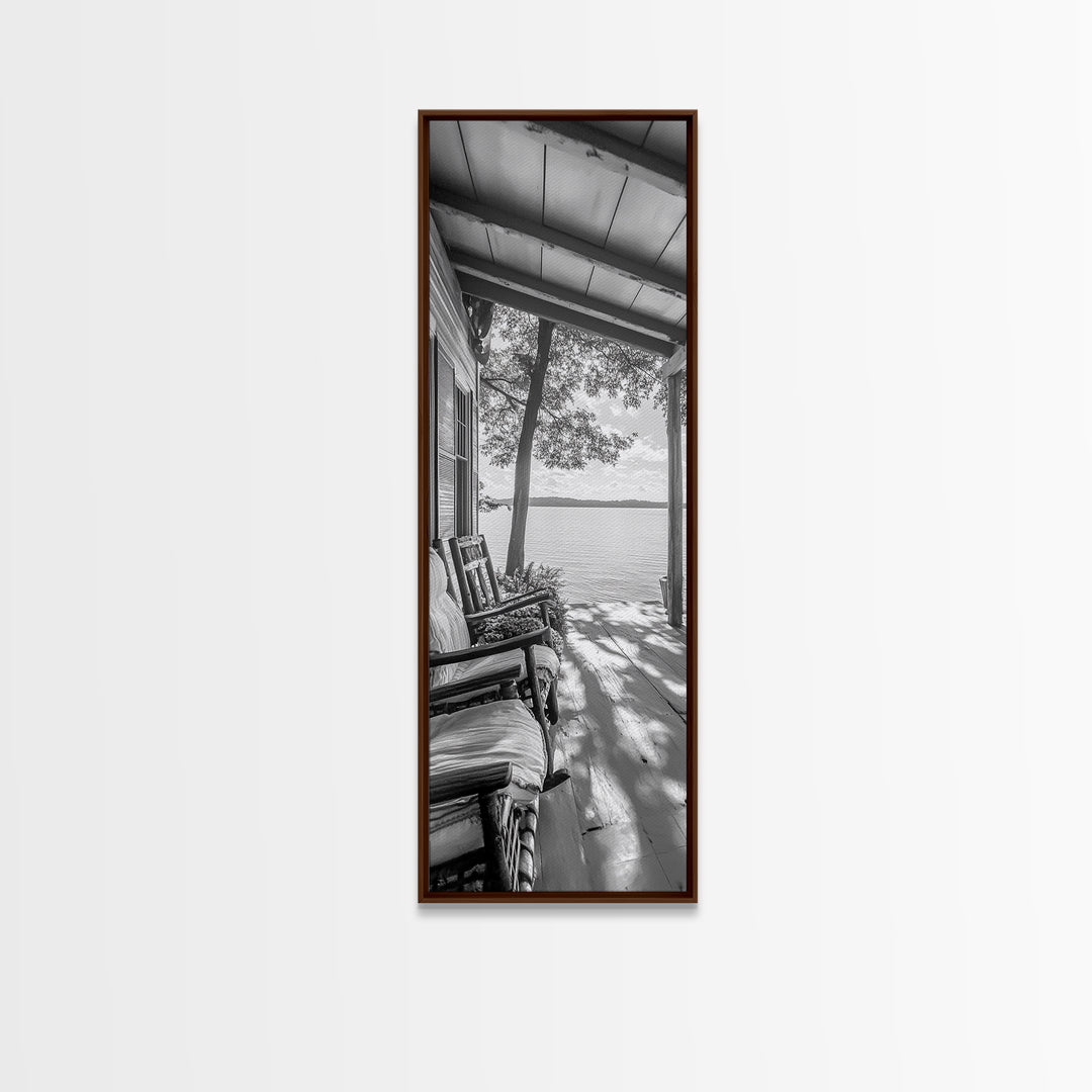 Lake Porch View, Rustic Charm, Cabin Vibes, Relaxing Nature Scene, Framed Canvas Print, Farmhouse Decor, Cozy Living Room Wall Art, Lakehouse Art