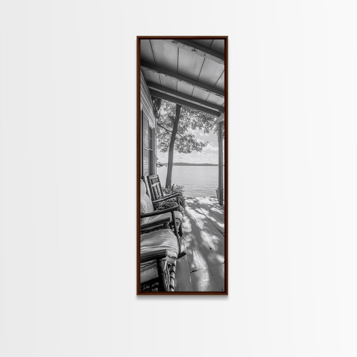 Lake Porch View, Rustic Charm, Cabin Vibes, Relaxing Nature Scene, Framed Canvas Print, Farmhouse Decor, Cozy Living Room Wall Art, Lakehouse Art