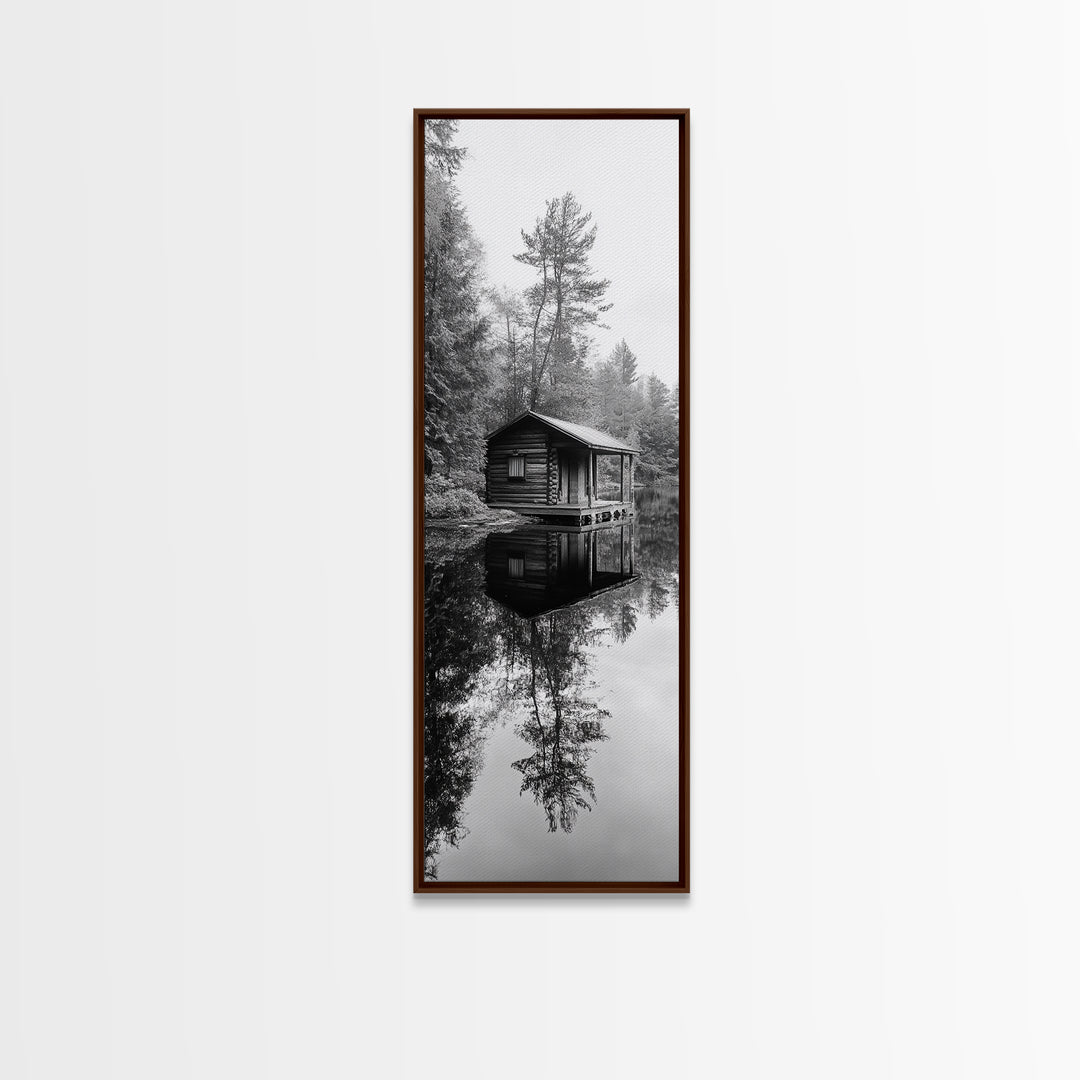 Cabin Reflection, Still Water, Forest Escape, Nature Retreat Art, Framed Canvas Print, Lakehouse Decor, Fall Cabin Scene, Cozy Rustic Wall Art