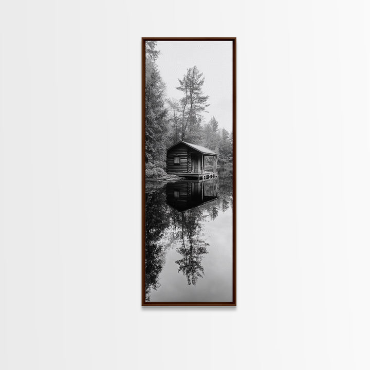 Cabin Reflection, Still Water, Forest Escape, Nature Retreat Art, Framed Canvas Print, Lakehouse Decor, Fall Cabin Scene, Cozy Rustic Wall Art