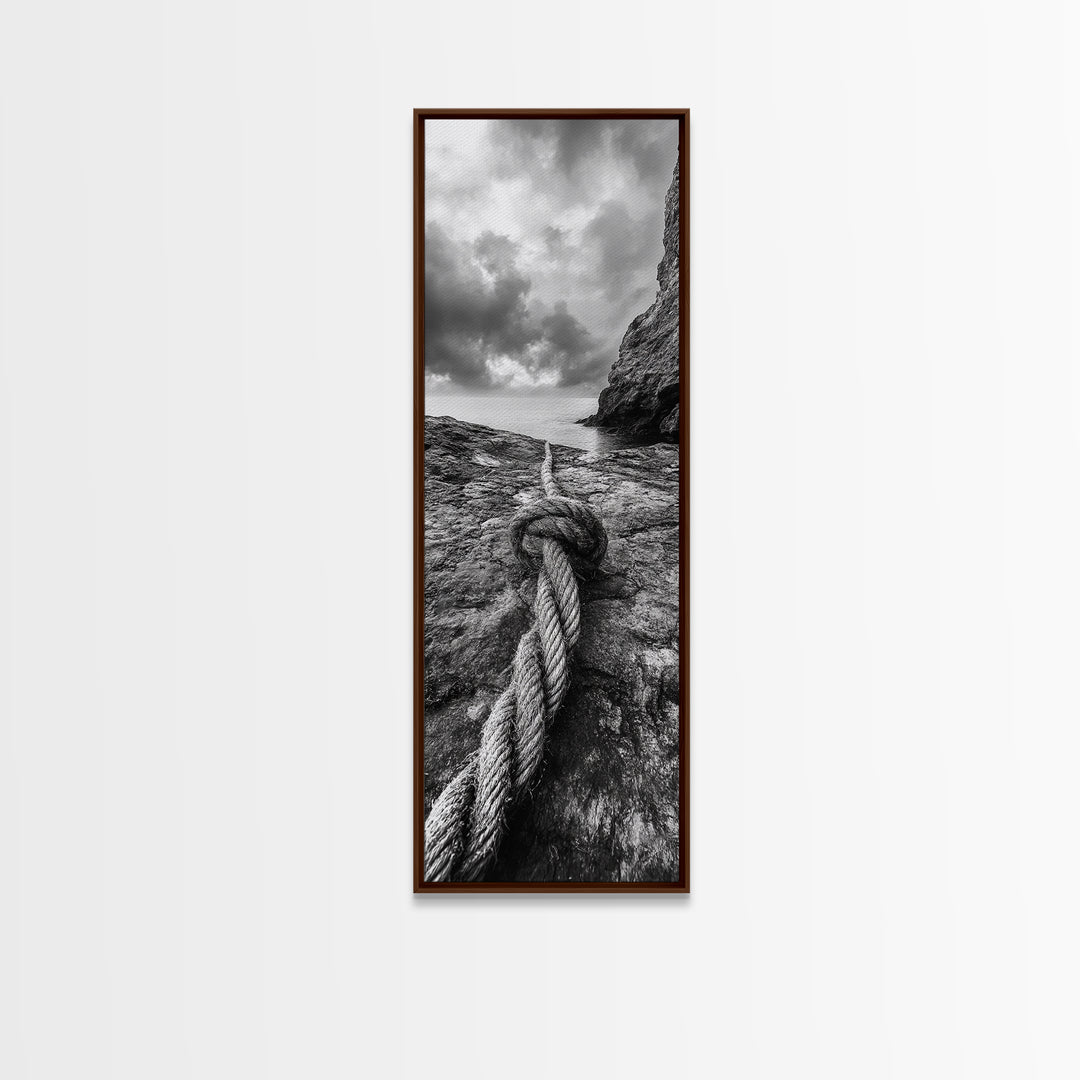 Nautical Rope, Coastal Texture, Ocean Cliff Mood, Seaside Minimal, Framed Canvas Print, Nautical Wall Art, Modern Rustic Bathroom Decor