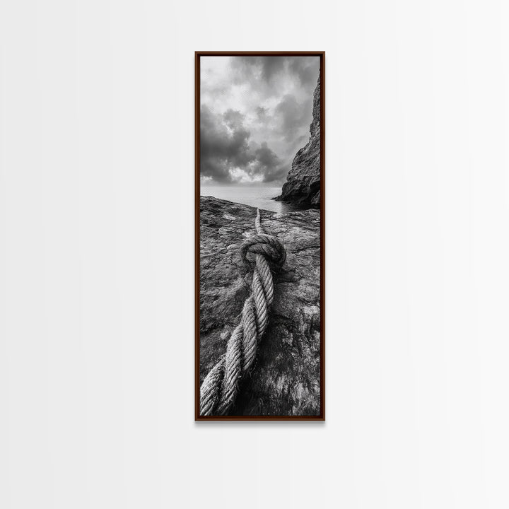 Nautical Rope, Coastal Texture, Ocean Cliff Mood, Seaside Minimal, Framed Canvas Print, Nautical Wall Art, Modern Rustic Bathroom Decor