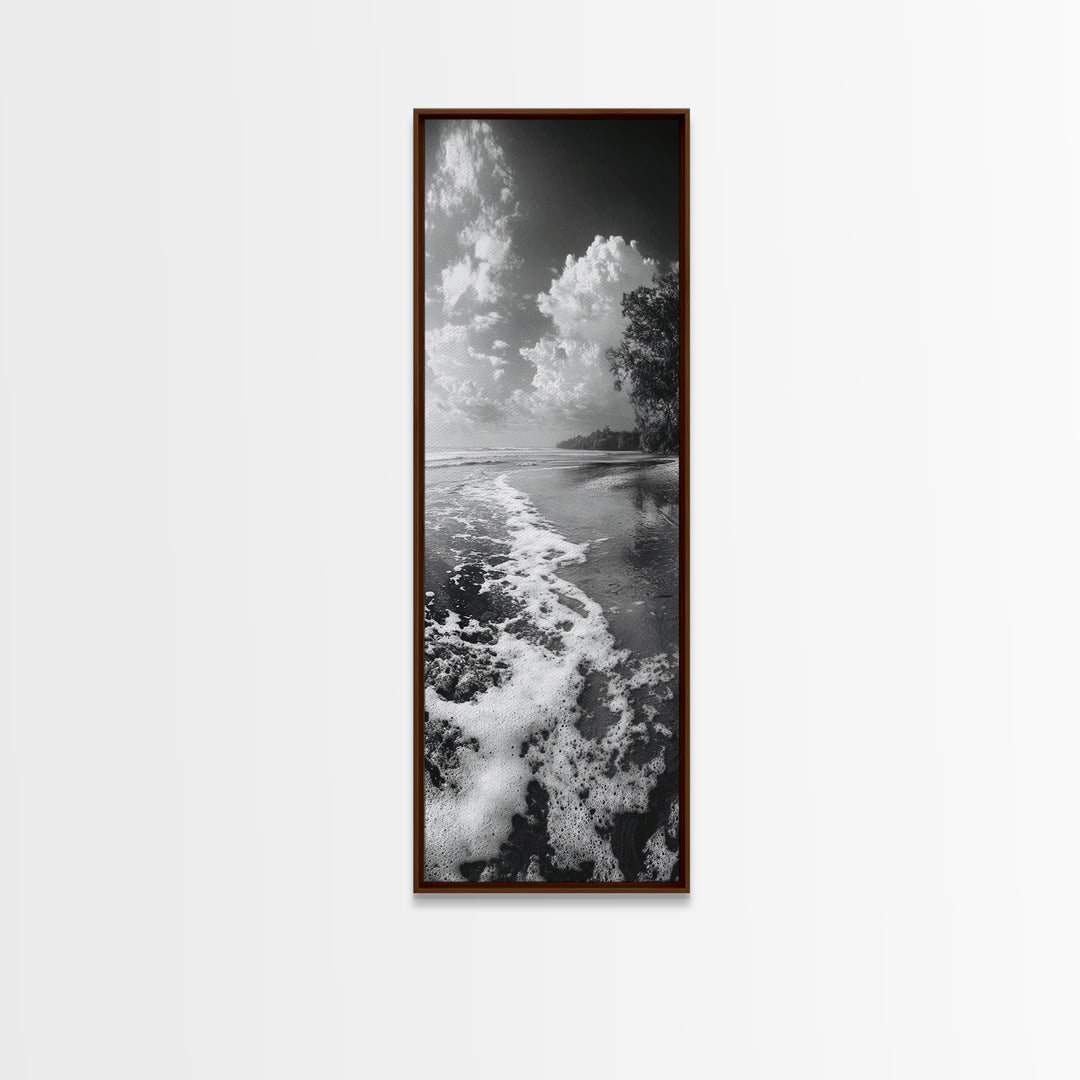 Ocean Shoreline, Coastal Decor, Beach Serenity, Nautical Style, Tranquil Scene, Framed Canvas Print, Bathroom Wall Art, Modern Beach Aesthetic