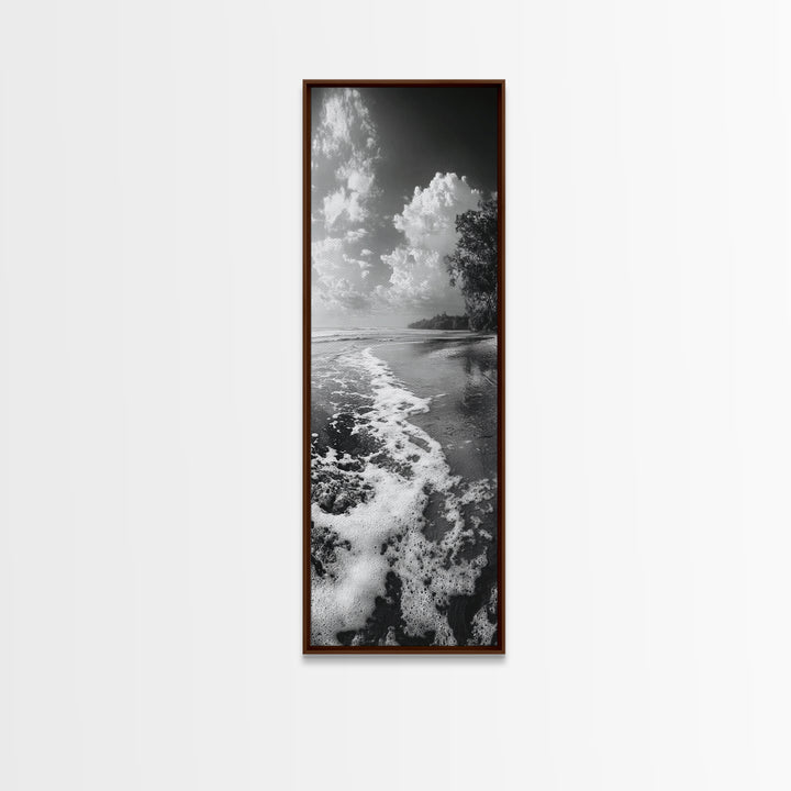 Ocean Shoreline, Coastal Decor, Beach Serenity, Nautical Style, Tranquil Scene, Framed Canvas Print, Bathroom Wall Art, Modern Beach Aesthetic