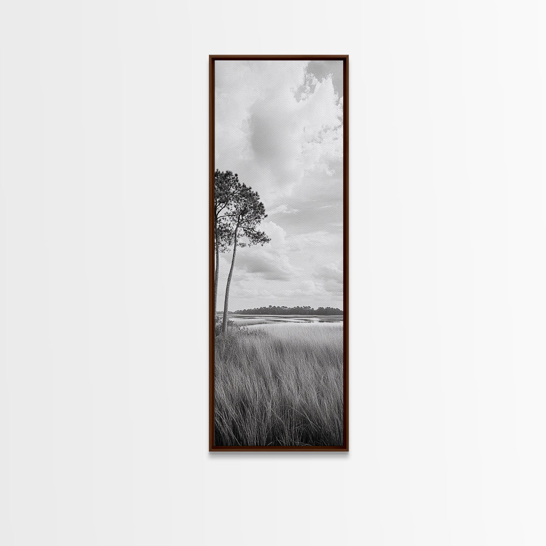 Marshland Trees, Coastal Wetlands, Serene Landscape, Peaceful Horizon, Framed Canvas Print, Office Wall Art, Minimalist Nature Art