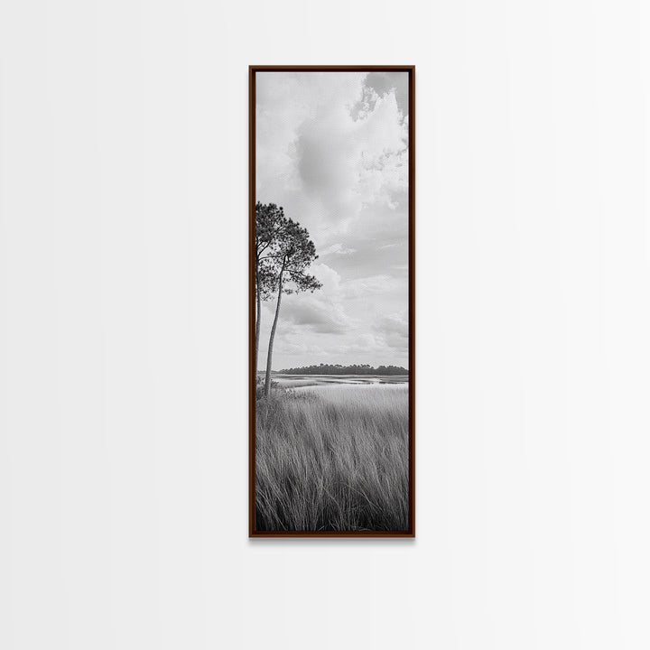Marshland Trees, Coastal Wetlands, Serene Landscape, Peaceful Horizon, Framed Canvas Print, Office Wall Art, Minimalist Nature Art