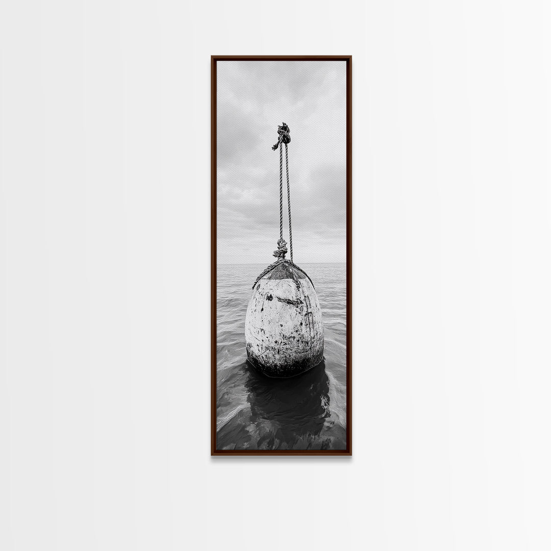 Nautical Buoy, Ocean Rope, Minimal Seascape, Framed Canvas Print, Coastal Wall Art, Bathroom Decor, Modern Nautical Art, Minimalist Home