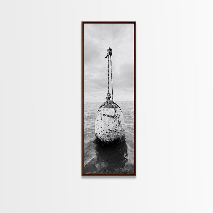 Nautical Buoy, Ocean Rope, Minimal Seascape, Framed Canvas Print, Coastal Wall Art, Bathroom Decor, Modern Nautical Art, Minimalist Home