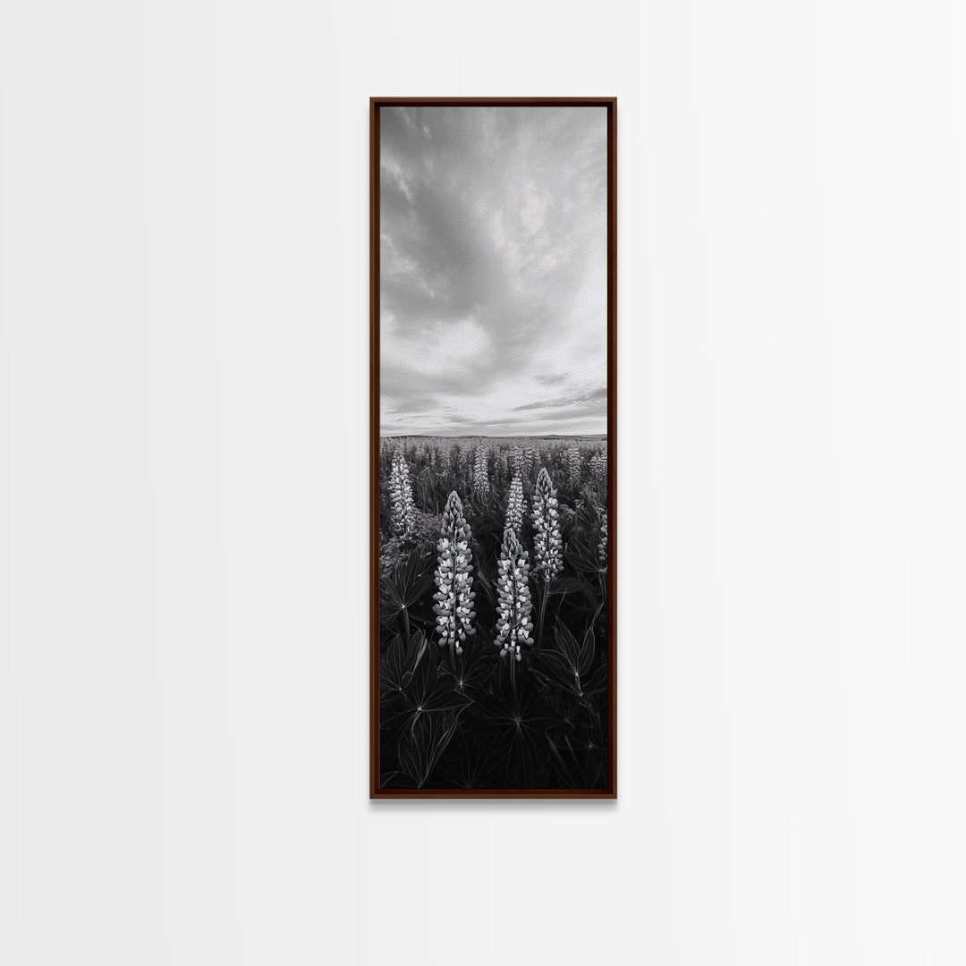 Lupine Field, Blooming Flowers, Meadow Horizon, Framed Canvas Print, Botanical Wall Art, Bedroom Decor, Nature-Inspired, Boho Floral Art