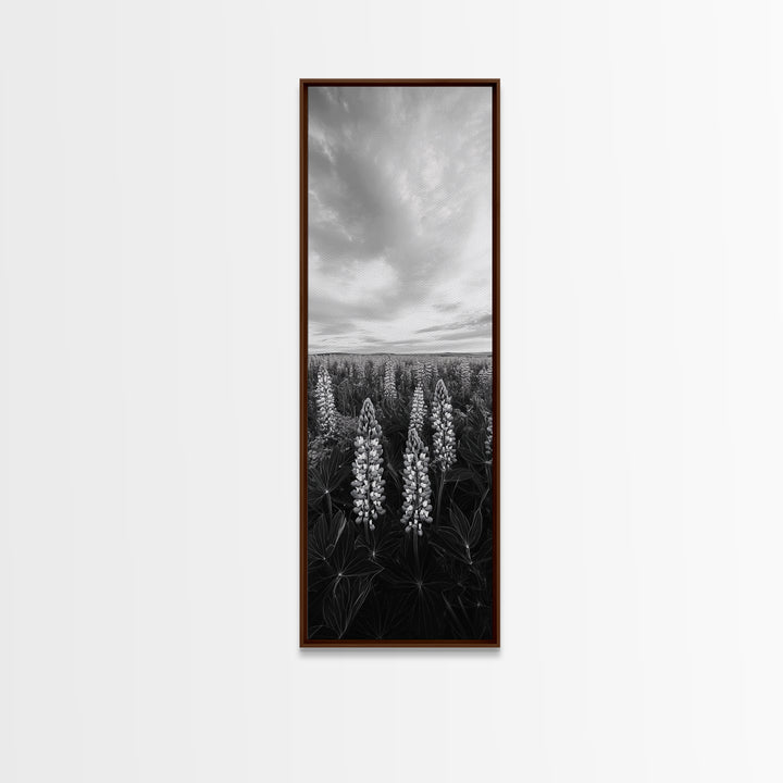 Lupine Field, Blooming Flowers, Meadow Horizon, Framed Canvas Print, Botanical Wall Art, Bedroom Decor, Nature-Inspired, Boho Floral Art