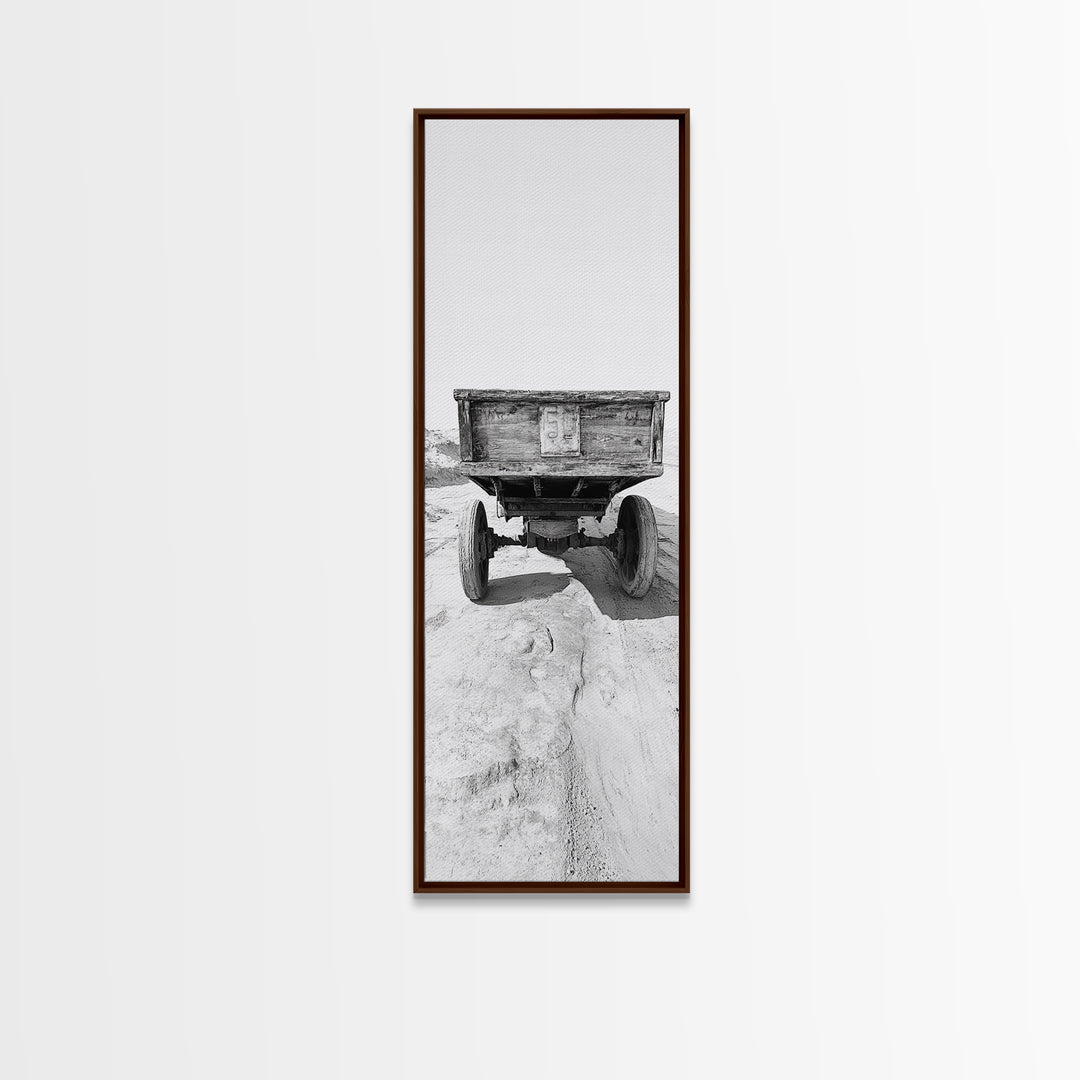 Desert Wagon, Abandoned Cart, Rustic Sandscape, Framed Canvas Print, Farmhouse Wall Art, Neutral Tones, Vintage Desert Scene, Fall Style