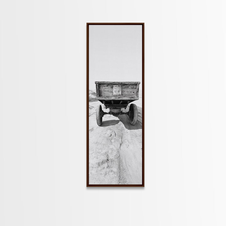 Desert Wagon, Abandoned Cart, Rustic Sandscape, Framed Canvas Print, Farmhouse Wall Art, Neutral Tones, Vintage Desert Scene, Fall Style