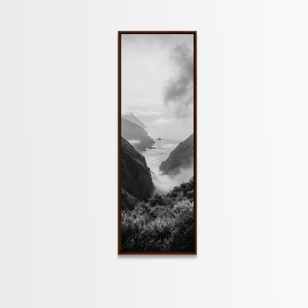 Foggy Coast, Ocean Cliffs, Atmospheric Horizon, Canvas Print, Nature Wall Art, Moody Landscape, Neutral Tones, Hallway or Office Decor