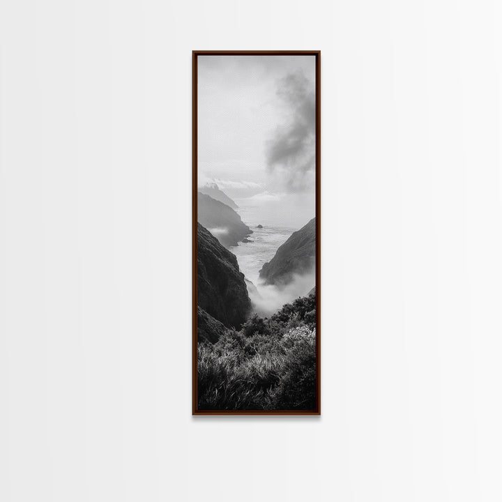 Foggy Coast, Ocean Cliffs, Atmospheric Horizon, Canvas Print, Nature Wall Art, Moody Landscape, Neutral Tones, Hallway or Office Decor